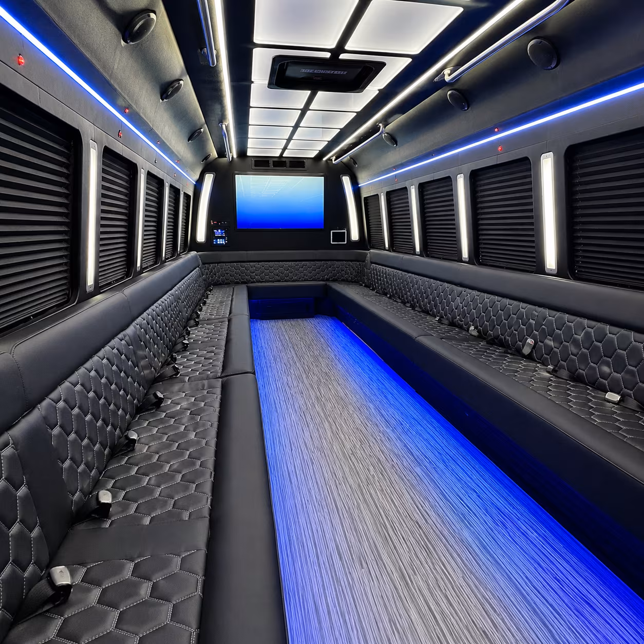 eden prairie 50 passenger party bus inside